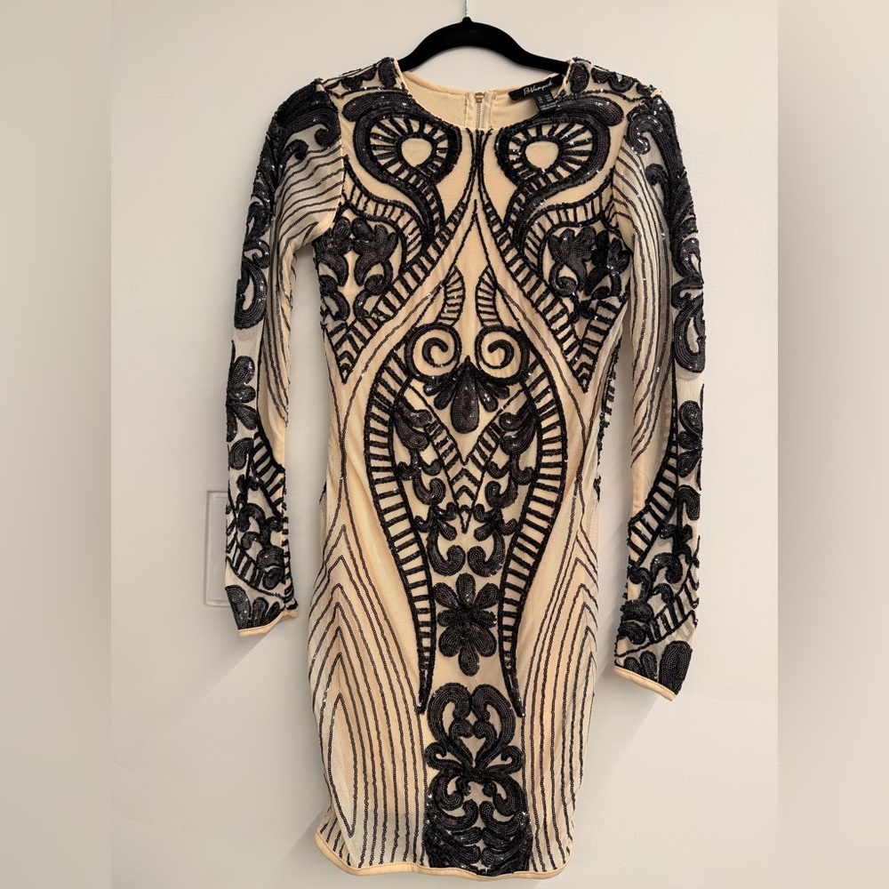 Revamped Black and Cream Long Sleeve Dress